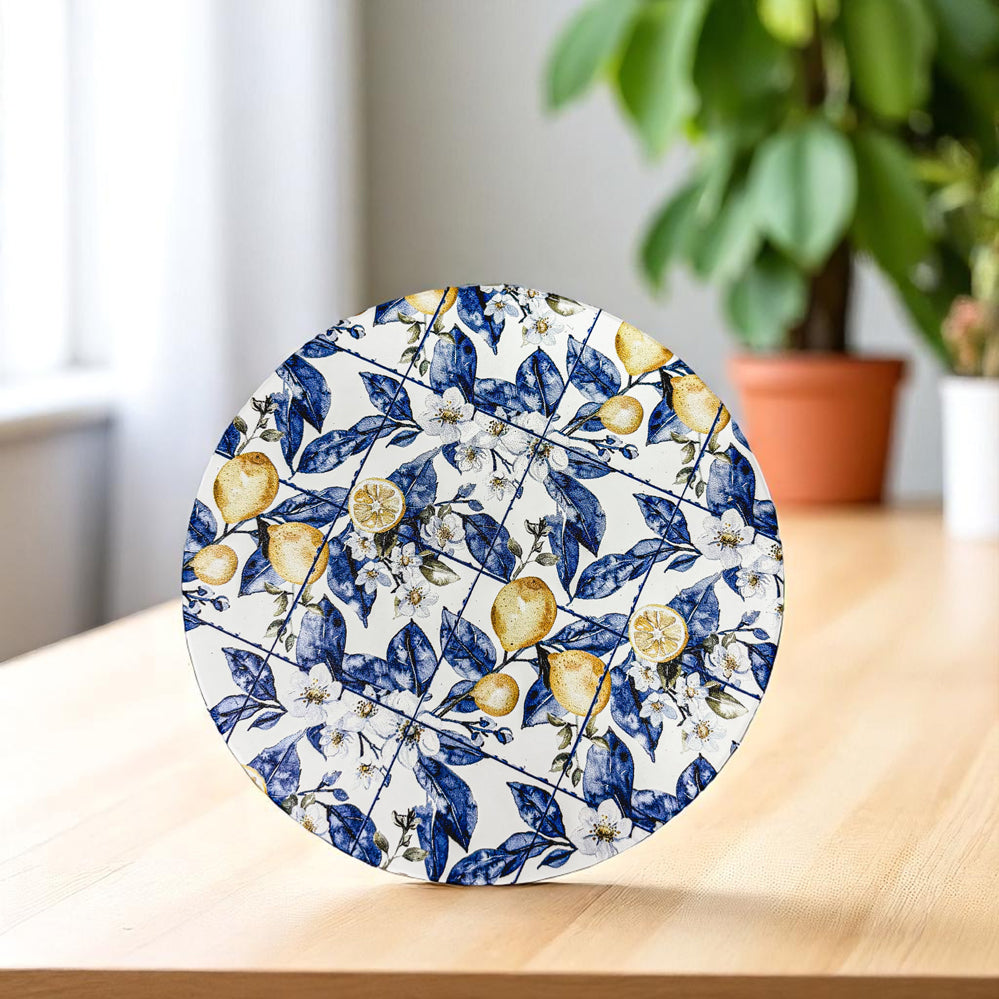 premium lemon ceramic coasters Mediterranean style blue yellow patterns cork backing table decor